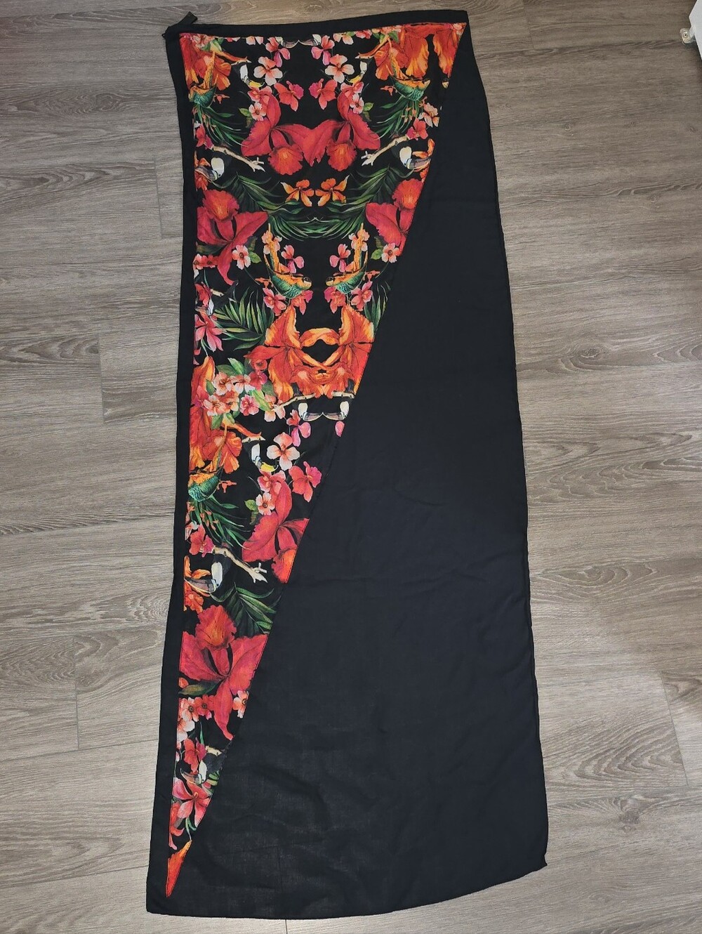 Ted Baker London Tropical Floral Wrap Parrot Scarf Modal Silk Black Red Green